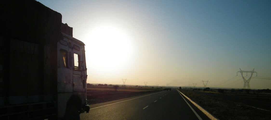 view of hgv on road driving image