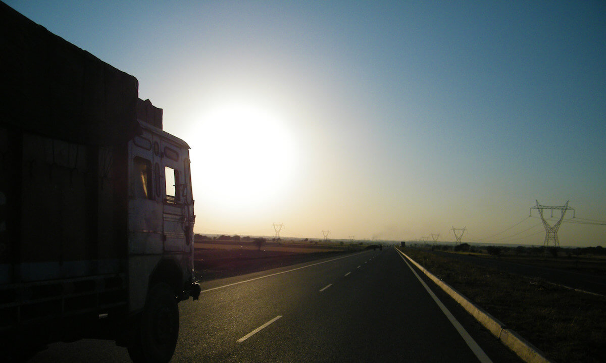 view of hgv on road driving image