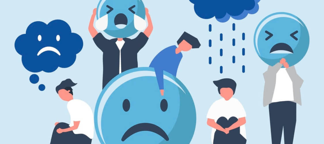 graphic illustration of sad people