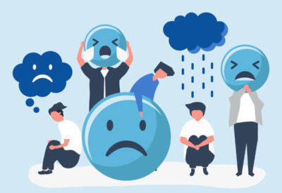 graphic illustration of sad people